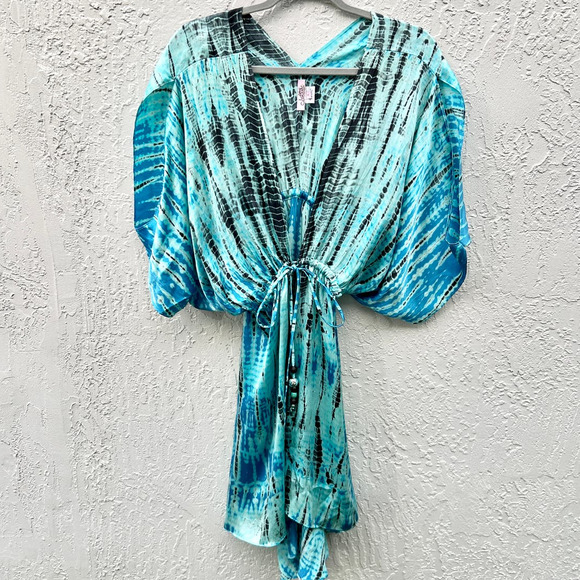 Lotta Stensson 100% Silk Printed Cinched Waist Mini Dress Blue Women's Small - Picture 1 of 6